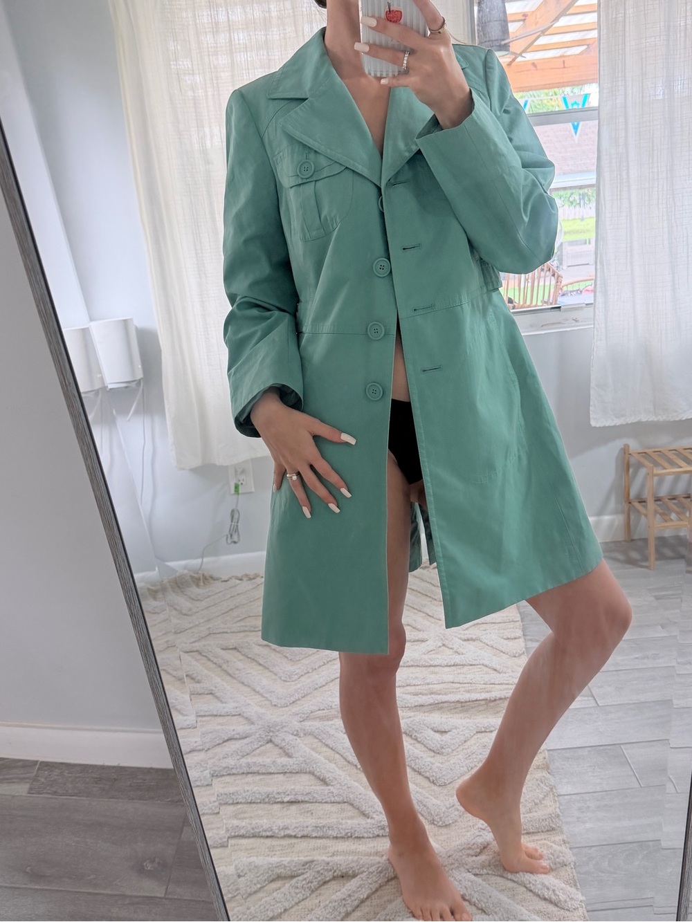 LOFT Mint Green Single-Breasted Trench Coat